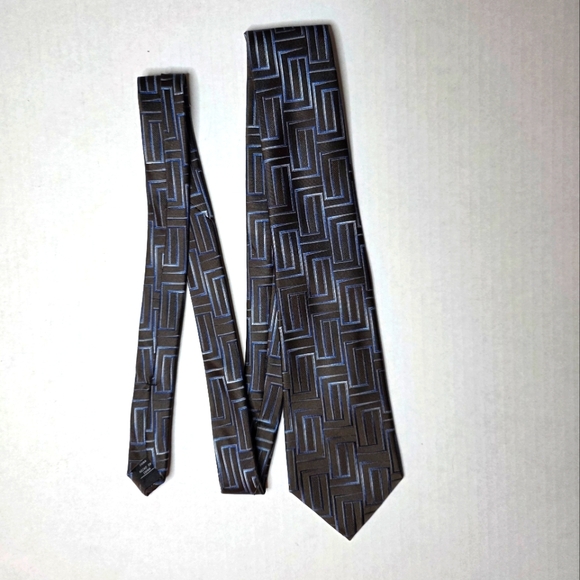 STAFFORD Geometric Brown and Blue Men's Silk Tie - Picture 4 of 8